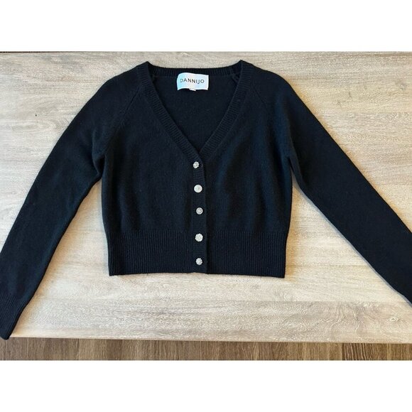 Dannijo Black V Neck Cropped Cardigan Jewel Buttons Cashmere Wool Small - Picture 2 of 8